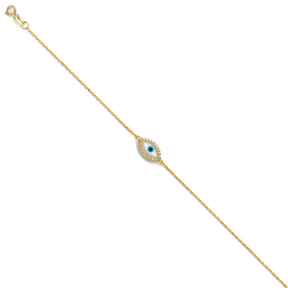 14K Yellow Gold  Evil Eye Chain Bracelet - 7+1"